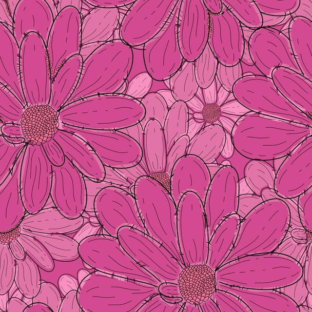 Pink flowers texture vector seamless pattern. Perfect for spring and summer wallpaper, backgrounds, invitations, and packaging design projects. Vector surface pattern design. - Vector, Image