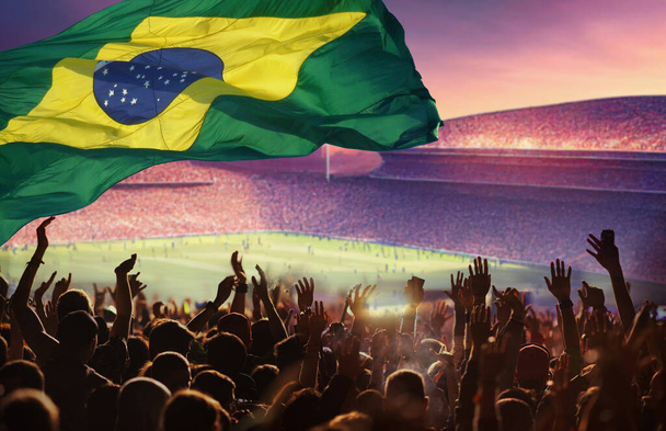 Фанати футболу, футболу та бразильського прапора - Фото, зображення