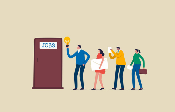 Choisir le talent pour le poste vacant ou l'entreprise. Les candidats à l'entretien d'embauche attendent à l'extérieur. Illustration - Photo, image
