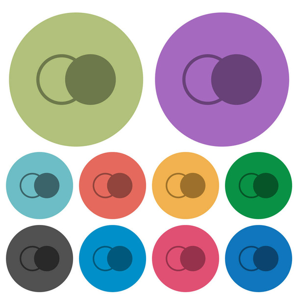Elementos superpuestos iconos planos más oscuros sobre fondo redondo de color - Vector, imagen