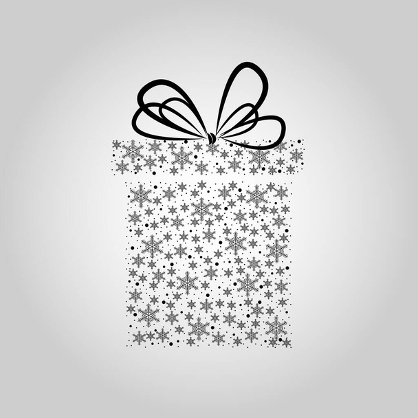 Christmas box with black snowflakes.Gift box with ribbon. Vector Illustration. - Vektör, Görsel