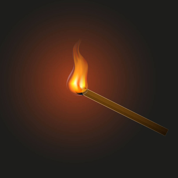 Burning match with fire. Realistic 3d. Abstract realistic vector illustration.  - Vector, Image