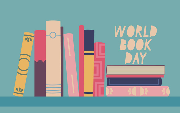 Παγκόσμια ημέρα βιβλίου. Αγκάθια βιβλίων. Βιβλιοθήκη με διάφορα βιβλία. Απομονωμένη διανυσματική απεικόνιση για σχεδιασμό. - Διάνυσμα, εικόνα