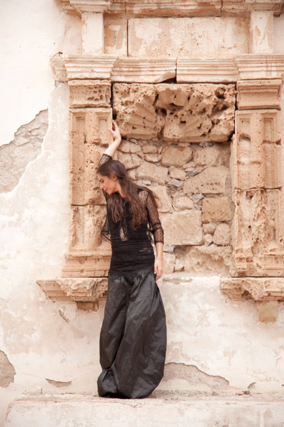 Flamenco and old church - Foto, afbeelding