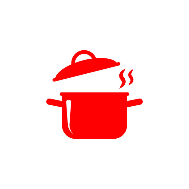 eps10赤ベクトル調理ポット固体抽象アートアイコンや白の背景に隔離されたロゴ。あなたのウェブサイトのデザイン、ロゴ、モバイルアプリのためのシンプルなフラットトレンディーな現代的なスタイルの株式ポットシンボル - ベクター画像