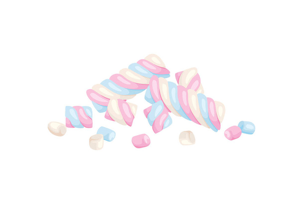 Un mucchio di marshmallow isolati su sfondo bianco. Dolce icona del dolce. Illustrazione del cartone animato vettoriale. - Vettoriali, immagini