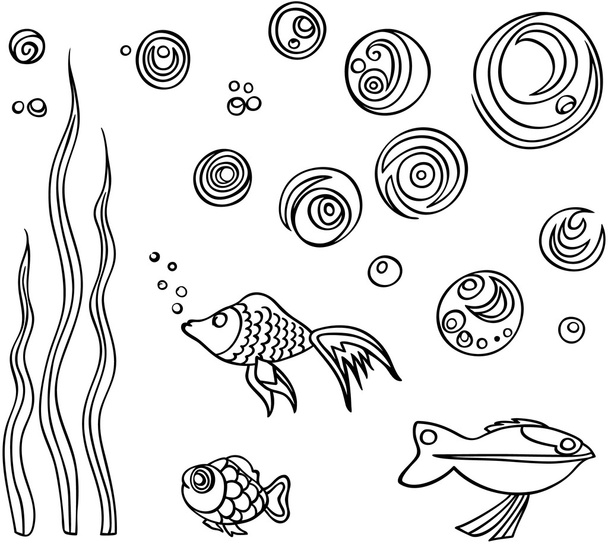 Fish and bubbles set - Vector, Image