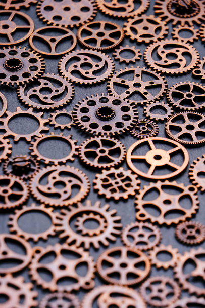 Background with metal, various, copper gears - Fotografie, Obrázek