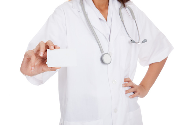 Young Asian female doctor show a blank card - Zdjęcie, obraz