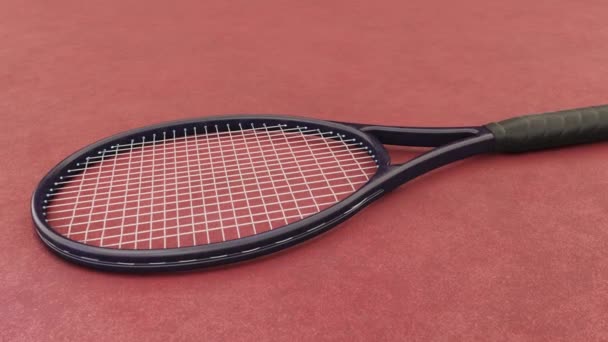 Sport és egészséges életmód. Tenisz. tenisz ütő salakos pályán Sport háttér tenisz koncepció, videó, 3D renderelés animáció - Felvétel, videó