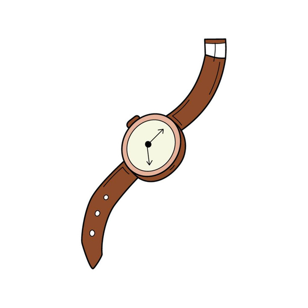 A wrist watch with a strap. Doodle style. Hand-drawn Colorful illustration. The design elements are isolated on a white background - Vector, Image