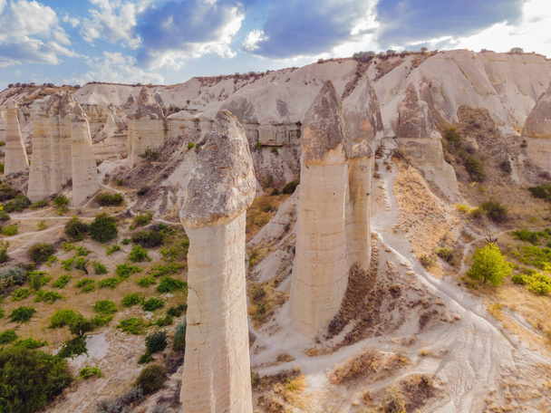 Unique geological formations in Love Valley in Cappadocia, popular travel destination in Turkey. - Фото, зображення
