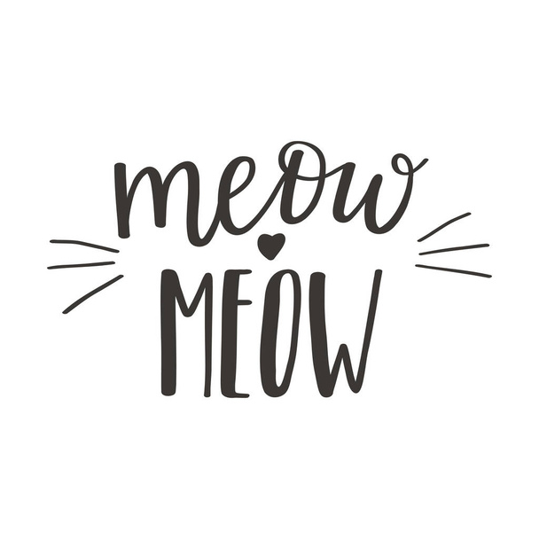The handwritten phrase Meow meow. Hand lettering. Words on the theme of Valentine's Day. Black and white vector silhouette isolated on a white background - Διάνυσμα, εικόνα