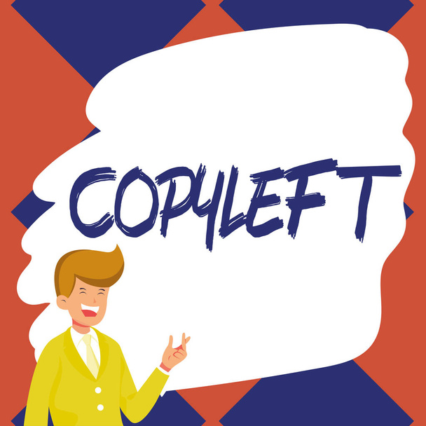 テキストの手書きCopyleft, Conceptは、ソフトウェア、芸術作品を自由に使用、変更、コピー、共有する権利を意味します。 - 写真・画像