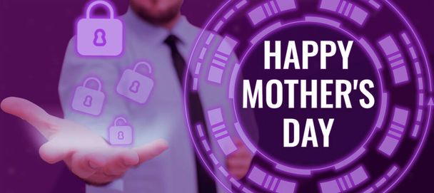 Handschriftliche Zeichen Happy Mothers Day, Business Übersicht gefeiert zu Ehren der Mutterschaft Einfluss in der Gesellschaft - Foto, Bild