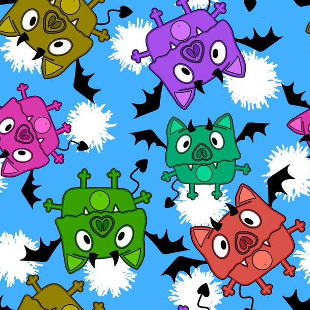 Halloween animals seamless bats pattern for wrapping paper and kids clothes print and fabrics and linens and kindergarten and packaging. High quality illustration - 写真・画像