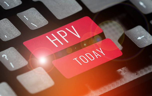 Podpis tekstowy przedstawiający Hpv, Concept znaczenie Grupa wirusów, które wpływają na skórę i wilgotne błony - Zdjęcie, obraz
