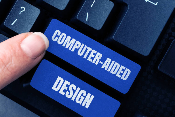 Testo che mostra ispirazione Computer Aided Design, Business vetrina CAD industrial design utilizzando dispositivi elettronici - Foto, immagini