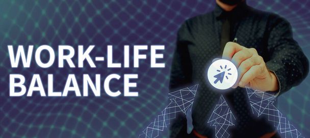 Konzeptionelle Bildunterschrift Work Life Balance, Geschäftsidee Zeit für Arbeit und Aspekte des Lebens sind gleich - Foto, Bild