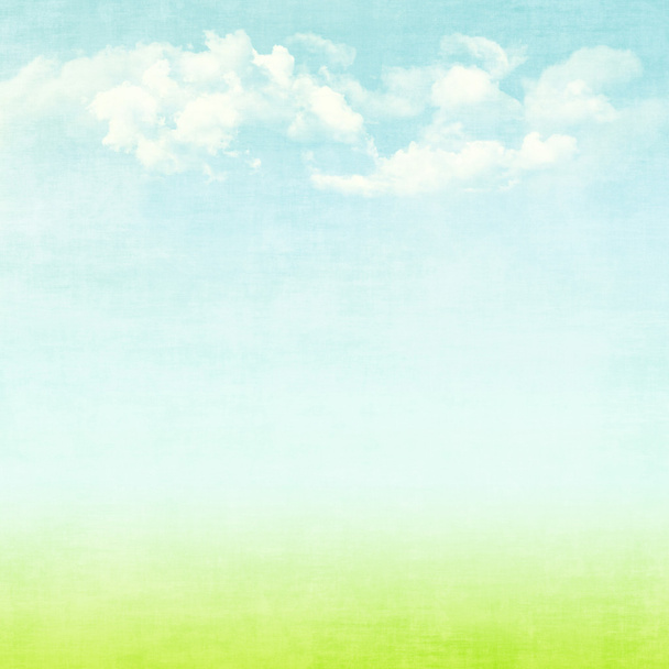 Blue sky, clouds and green field - Photo, Image
