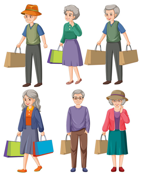 Collection of elderly people characters illustration - Вектор,изображение