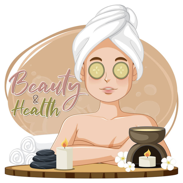 Beauty woman wearing hair towel illustration - Vector, Image