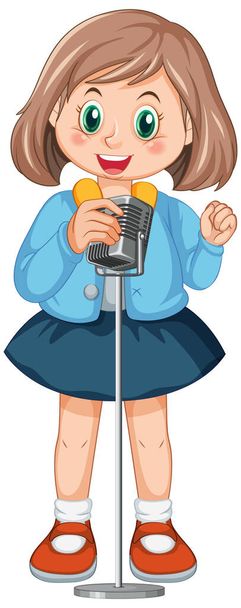 Fille chantant avec illustration vectorielle microphone - Vecteur, image