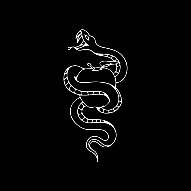 ilustración vectorial de una serpiente con una manzana - Vector, Imagen