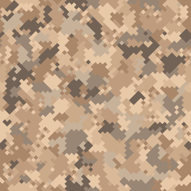 Katonai álcázás zavartalan minta. Városi és sivatagi digitális pixel stílus. Absztrakt hadsereg és vadászat álarc textúra. Vektor bézs homok színű illusztráció háttér - Vektor, kép