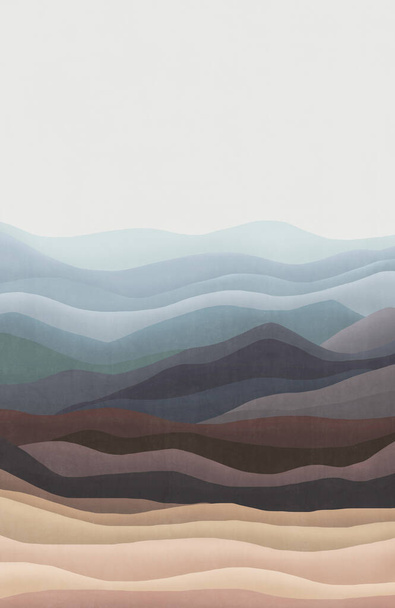 Abstrakti geometrinen vuoristotaiteen maalaus, moderni yksinkertainen tyyli roikkuu maalaus. - Valokuva, kuva
