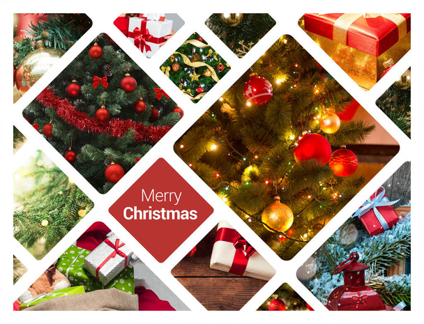 Merry Christmas Concept Photo Collage. Can be used for visual stand, display, brochures, flyer - Фото, изображение