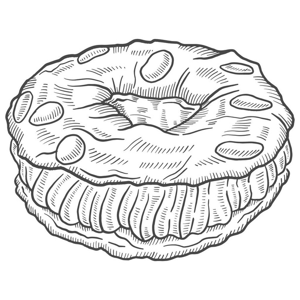paris brest france dessert snack isolated doodle hand drawn sketch with outline style vector illustration - Vetor, Imagem