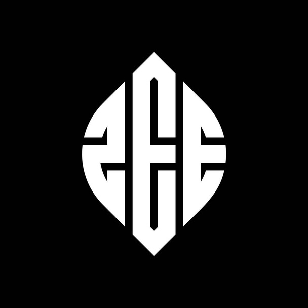 ZEE дизайн логотипа круга буквы с кругом и эллипсом формы. ZEE эллиптические буквы с типографским стилем. Три инициала образуют логотип круга. Векторная монограммная буква "Е". - Вектор,изображение