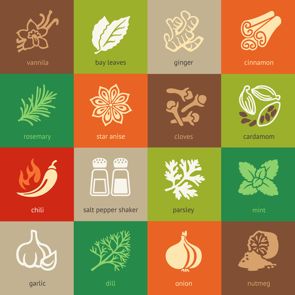Színes web icon set -, fűszerek, fűszerek és gyógynövények - Vektor, kép