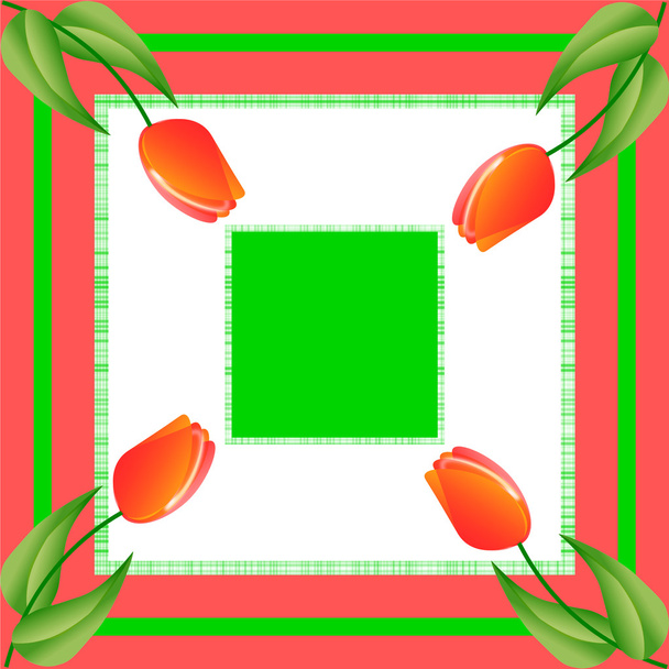 正方形の赤いチューリップ - 写真・画像