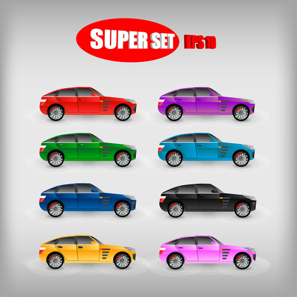 Set of colored sports cars - Vector, Image