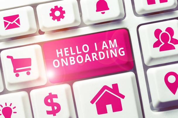 Ручний підпис Hello I Am Onboarding, Word Written on Action Process of integrated a new employee in a organization - Фото, зображення