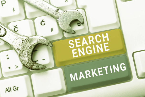 Titulek textu prezentující Search Engine Marketing, Business přehled on-line digitální optimalizace a žebříčku webových stránek - Fotografie, Obrázek