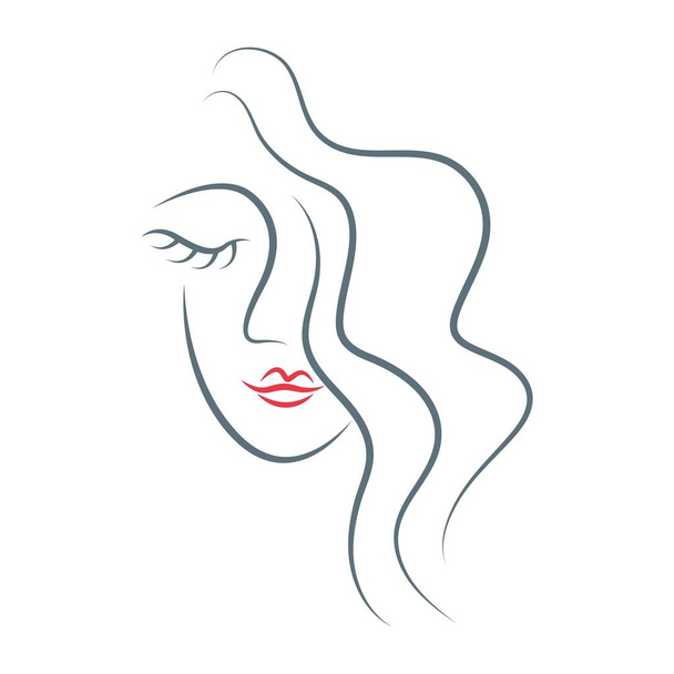 Mulher rosto linha arte ícone design ilustração - Vetor, Imagem