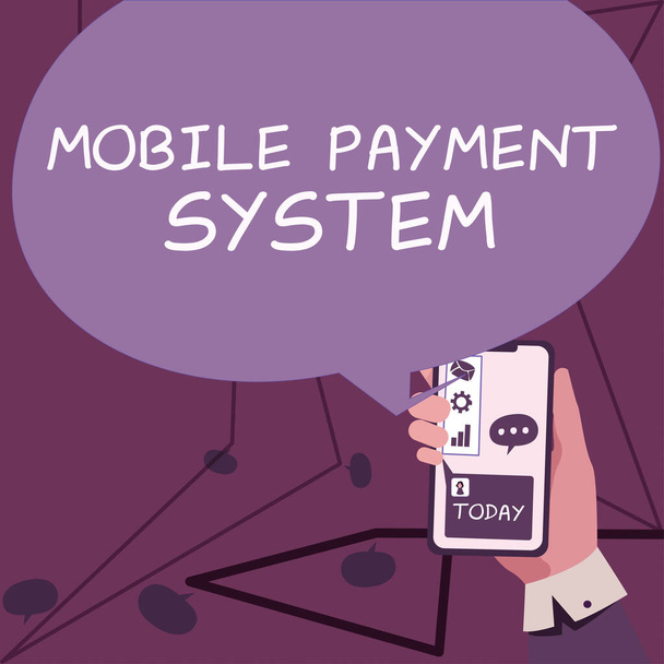 Podpis tekstowy prezentujący Mobilny System Płatniczy, Koncepcja oznaczająca Usługę płatniczą realizowaną za pośrednictwem urządzeń mobilnych - Zdjęcie, obraz