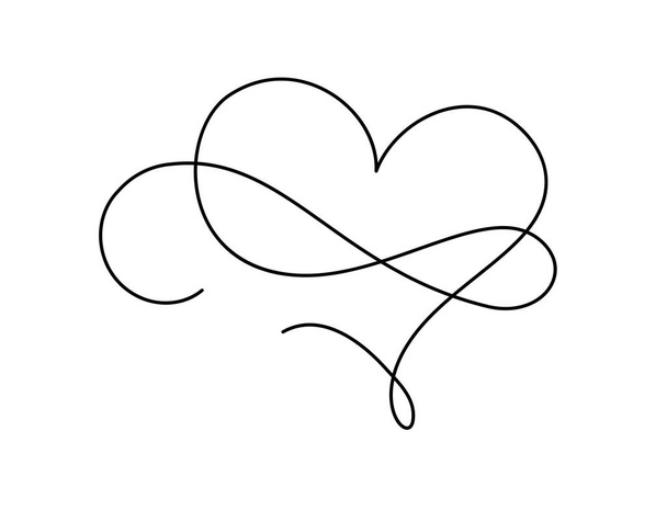 Romantik monolin sonsuzluk kaligrafi vektörü Heart Love işaret çizgisi. Sevgililer Günü 'nün el çizimi ikonu. Tebrik kartı için kavram sembolü, poster düğünü. Düz element çizimi tasarla. - Vektör, Görsel