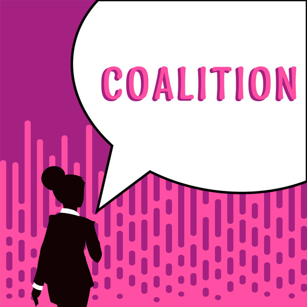 Konzeptionelle Bildunterschrift Koalition, Wirtschaft nähern sich einer temporären Allianz unterschiedlicher Parteien, Personen oder Staaten für gemeinsames Handeln - Foto, Bild