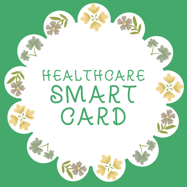 Legenda conceitual Healthcare Smart Card, Internet Concept Um cartão que tem noções básicas de um paciente é registros de saúde - Foto, Imagem