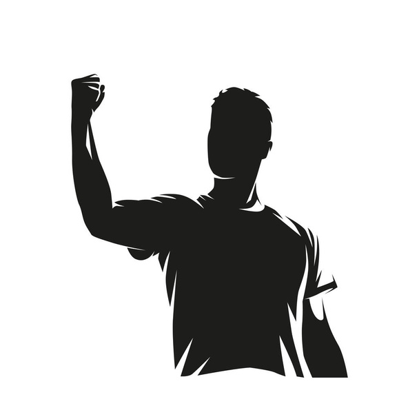Man celebrating, celebration gesture. Isolated vector silhouette, ink drawing. Soccer player celebrates goal - ベクター画像