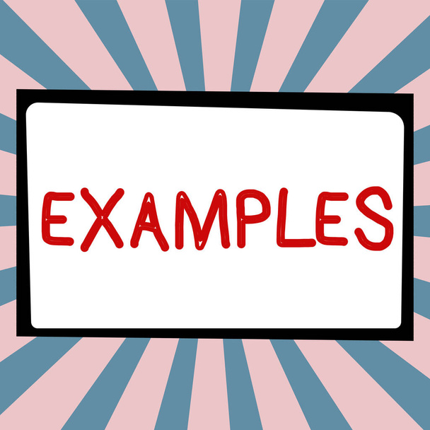Affichage conceptuel Exemples, concept signifiant photo Modèle d'échantillon à suivre Guide Explication Par exemple - Photo, image