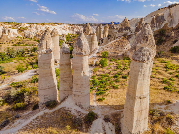 Unique geological formations in Love Valley in Cappadocia, popular travel destination in Turkey. - Фото, изображение