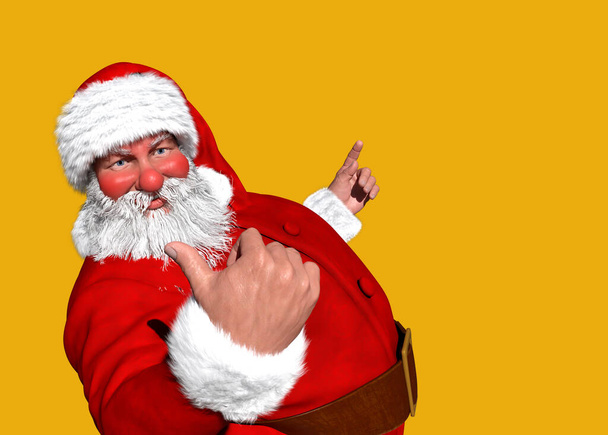 Άγιος Βασίλης δείχνει με το χέρι του στο κίτρινο φόντο - Φωτογραφία, εικόνα