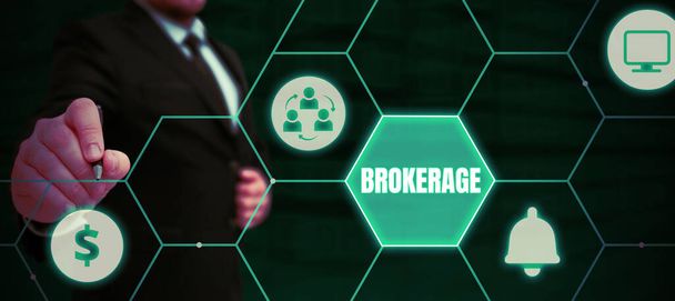 Inspiraatio osoittaa merkki Brokerage, Business lähestymistapa toimii luotettavana edustajana tai välittäjänä kaupallisissa neuvotteluissa - Valokuva, kuva