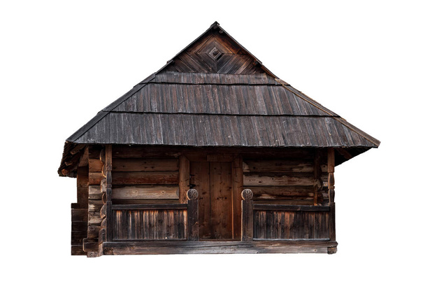 Ancienne maison traditionnelle en bois. Isolé sur fond blanc. log cabine - Photo, image