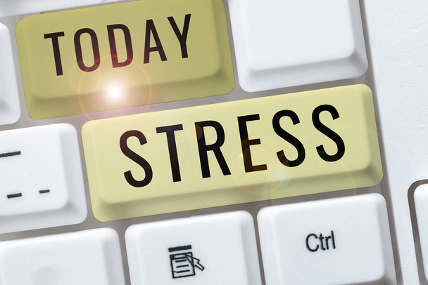 Inspiración mostrando signo Estrés, Negocios muestra un factor físico químico o emocional que causa tensión corporal o mental - Foto, Imagen